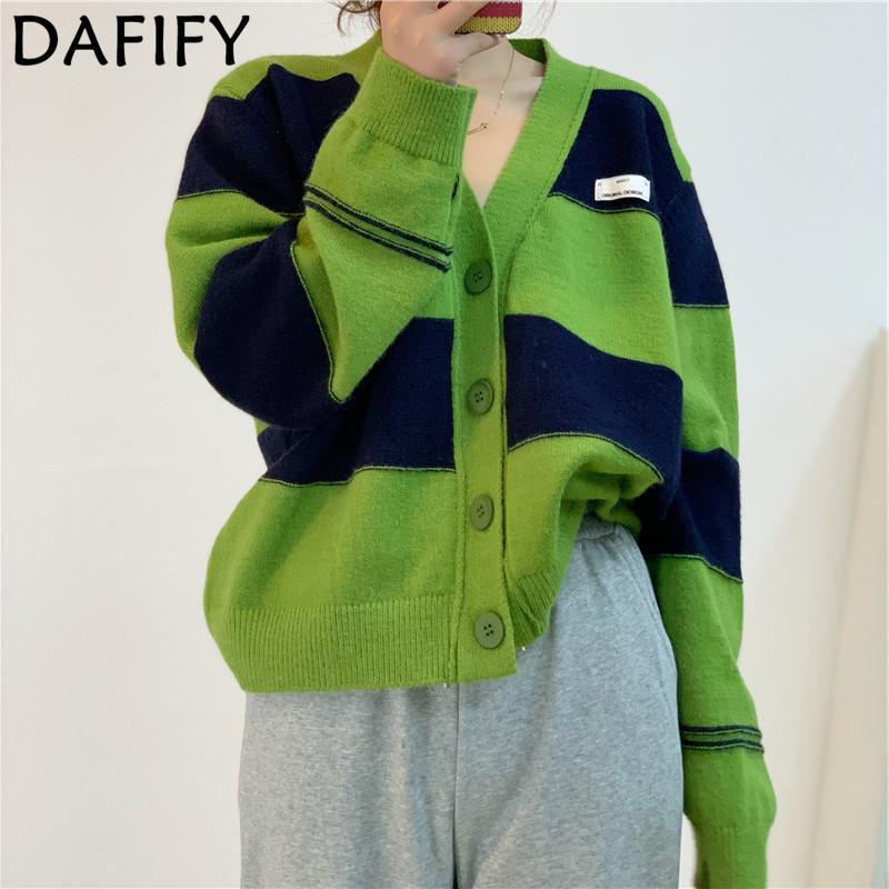 DAFIFY Женская мода повседневная осень-зима цветные блоки с принтом длинный рукав V-образный вырез свитера