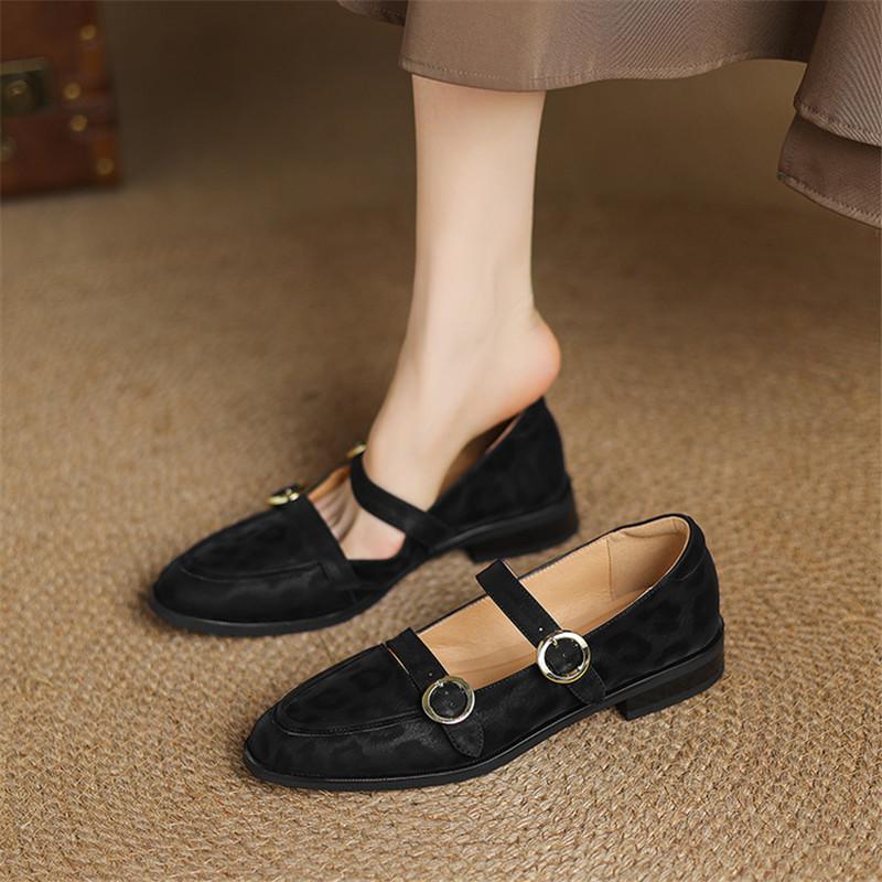 Fashion New Spring/Summer Genuine Leather Women Pumps Shoes for Women Fashion Leopard Print Round Toe Mary Jane Shoes Low Heels Women