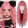 MERISIHAIR Long Ombre Synthetic Orange Red Black Pink Wigs with Bangs Water Wave Synthetic Heat Resistant Fiber Wigs for Women