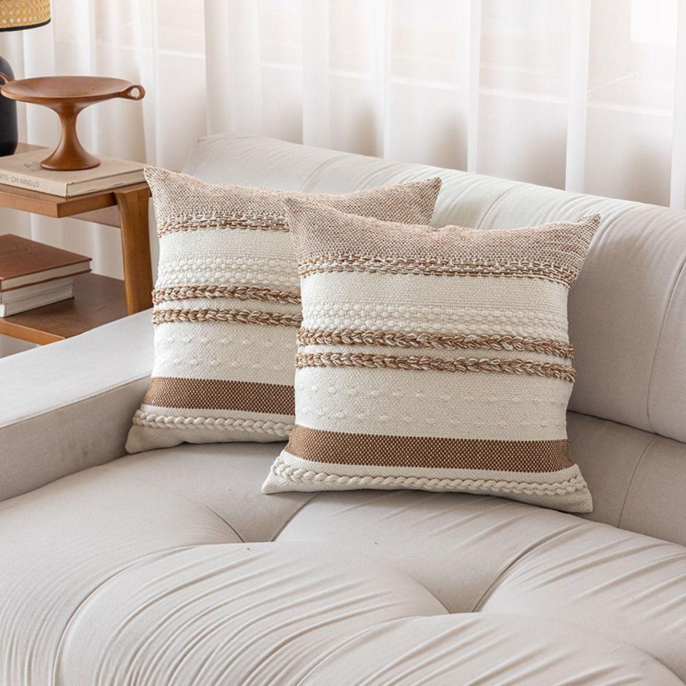 Textured Design Boho Throw Pillow Covers 18x18 Inch Textured Striped Cushion Case  Living Room