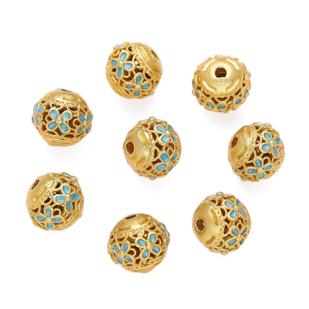 Медь Капля Масла Гравировка Полый Цветок Круглая Бусина Разделительная Бусина Свободная Бусина DIY Браслет Сквозное Отверстие Ювелирные Изделия Переводная Бусина Ювелирные Аксессуары