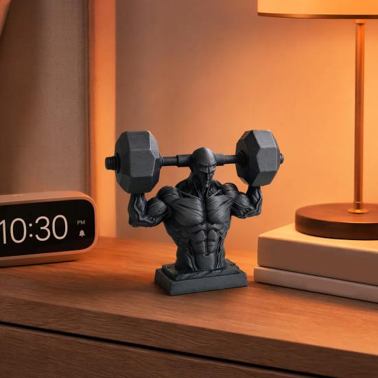 3D Printed Muscle Man Figurine, Matte Black Realistic Iron-Lifting Muscle Shape Model with Stable Base, Gym Decor for Men Fitness Gift