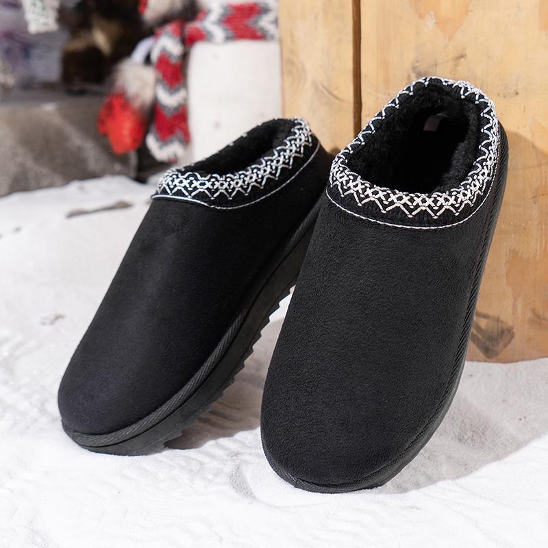 Women Snow Boots for Warm Suede Leather Boots Autumn Winter Slip On Platform Boats Close Toe Hair Half Slipper Cotton Shoes