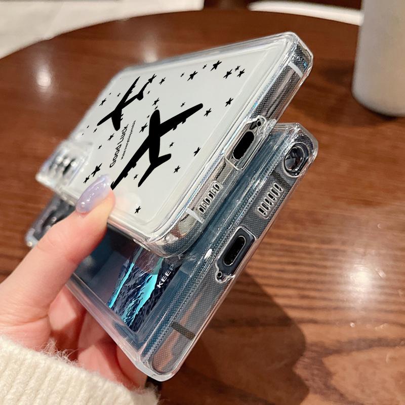 Airplane Print Clear Slim Phone Case For Samsung Galaxy S25 Ultra S24 FE S23 S22 A56 A36 A16 A55 A35 Soft Silicone Shockproof Transparent Bumper Cover