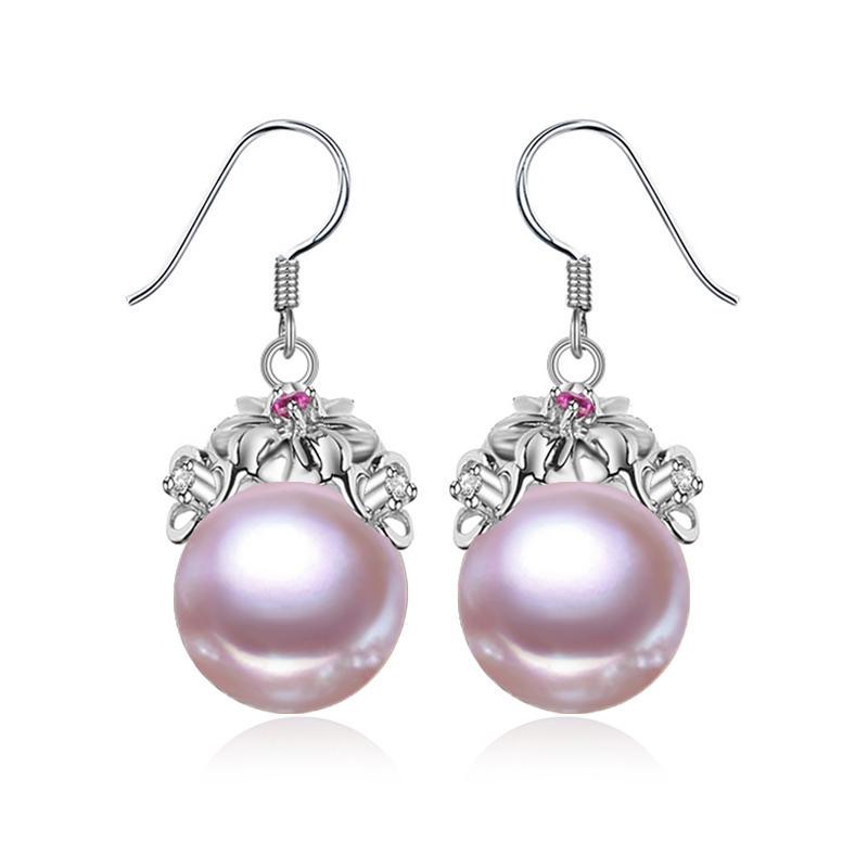 LSOOYH серьги с натуральным пресноводным жемчугом для женщин, ювелирные изделия с жемчугом, модные серьги с красными кристаллами и цветком