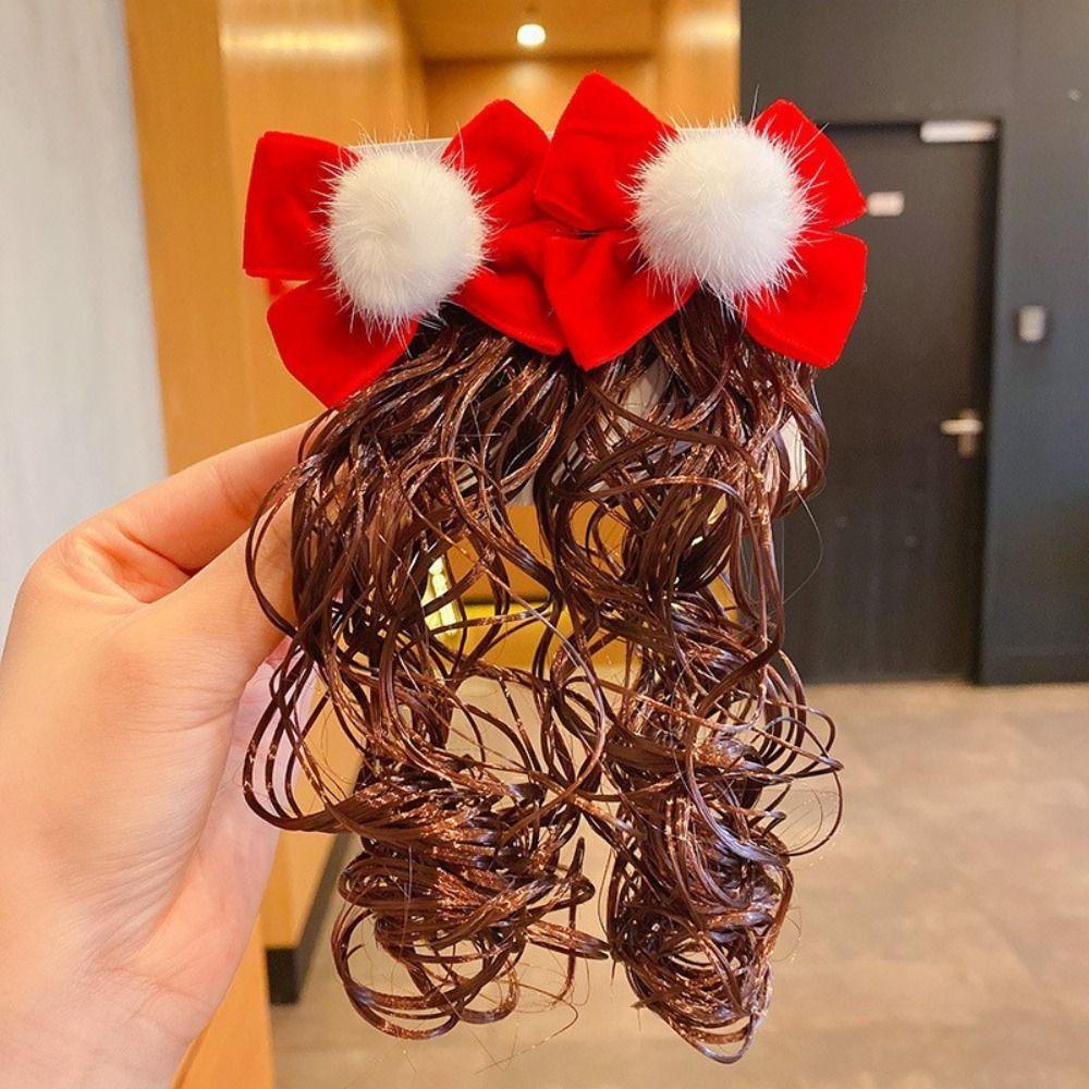 2 шт., детский парик в китайском стиле, заколка для волос, детский головной убор, красный бант, заколка для волос, новогодняя праздничная