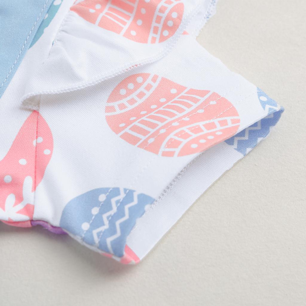 Детский пасхальный комбинезон для девочек, платье с нашивкой в виде кролика, с принтом яиц, с оборками, короткий рукав, комбинезон с повязкой на голову, очаровательные наряды