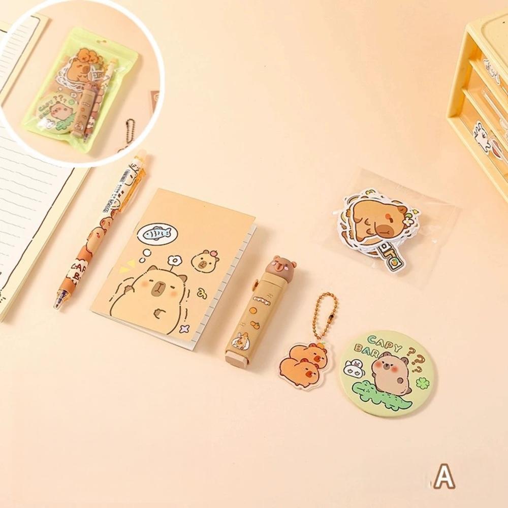Portable 6-in-1 Stationery Set Cartoon Rabbit Bear Student Stationery Bag Pencil Eraser Sharpener Kindergarten School Supplies