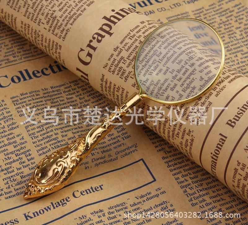 Russian Style 5X Gold Glass Lens Flower Handle High-grade Reading Magnifying Glass Embossed Handle