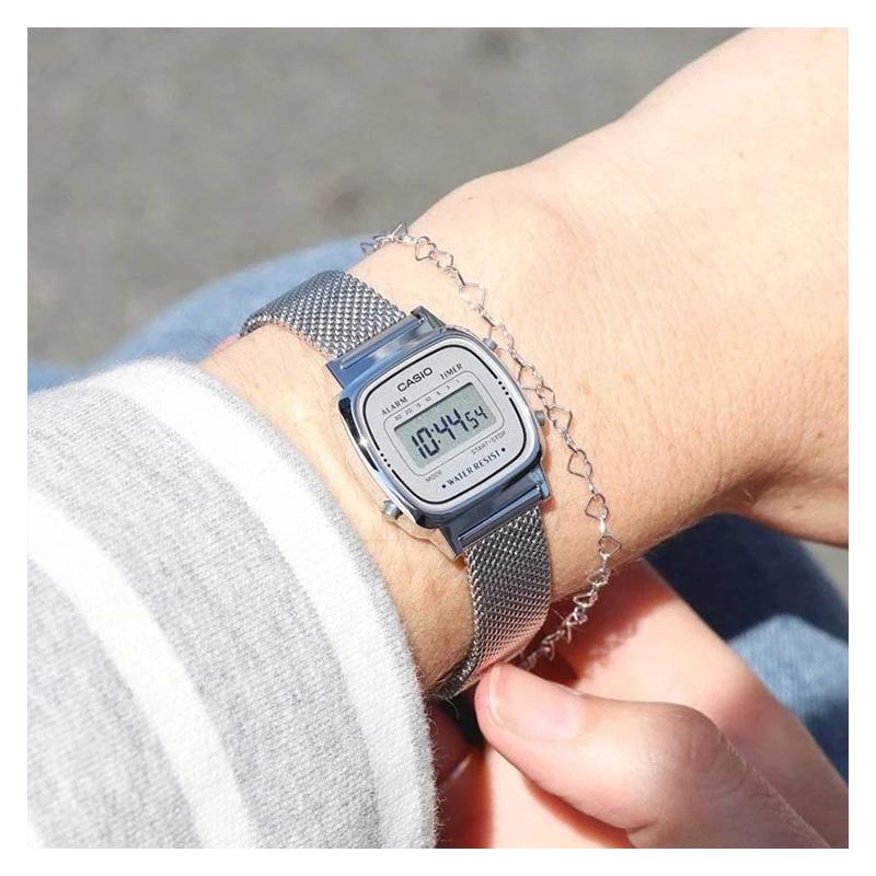 Casio Ретро маленькие часы на серебристом ремешке водонепроницаемые часы stainless steel strap кварцевый механизм stainless steel strap японские и корейские часы LA670WEM-7