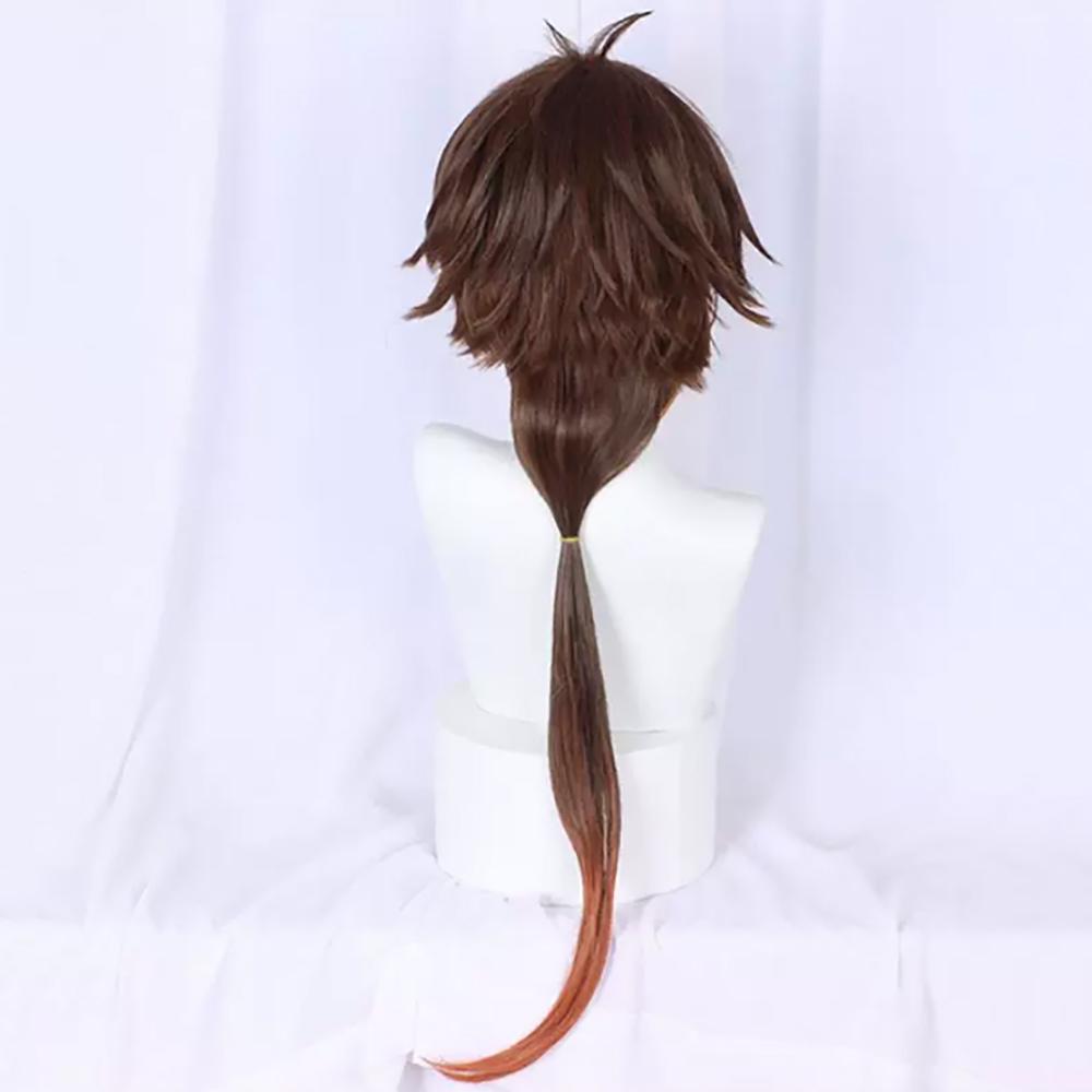 HAIRJOY Синтетический парик Косплей парик по Genshin Impact Чжун Ли Омбре Коричневый Длинный Прямой Загнутый вверх Косплей парик Чжун Ли Розовая сетка
