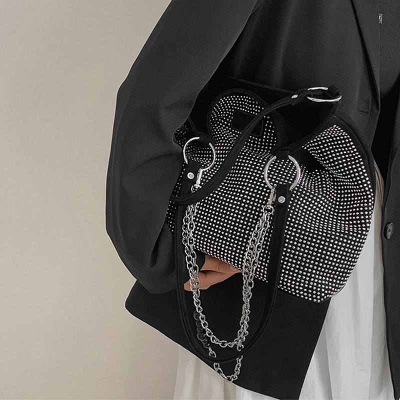 Yogodlns Luxury Rhinestone Bucket Tote Bag Women Fashion Large Capacity Handle Shopping Shoulder Bag