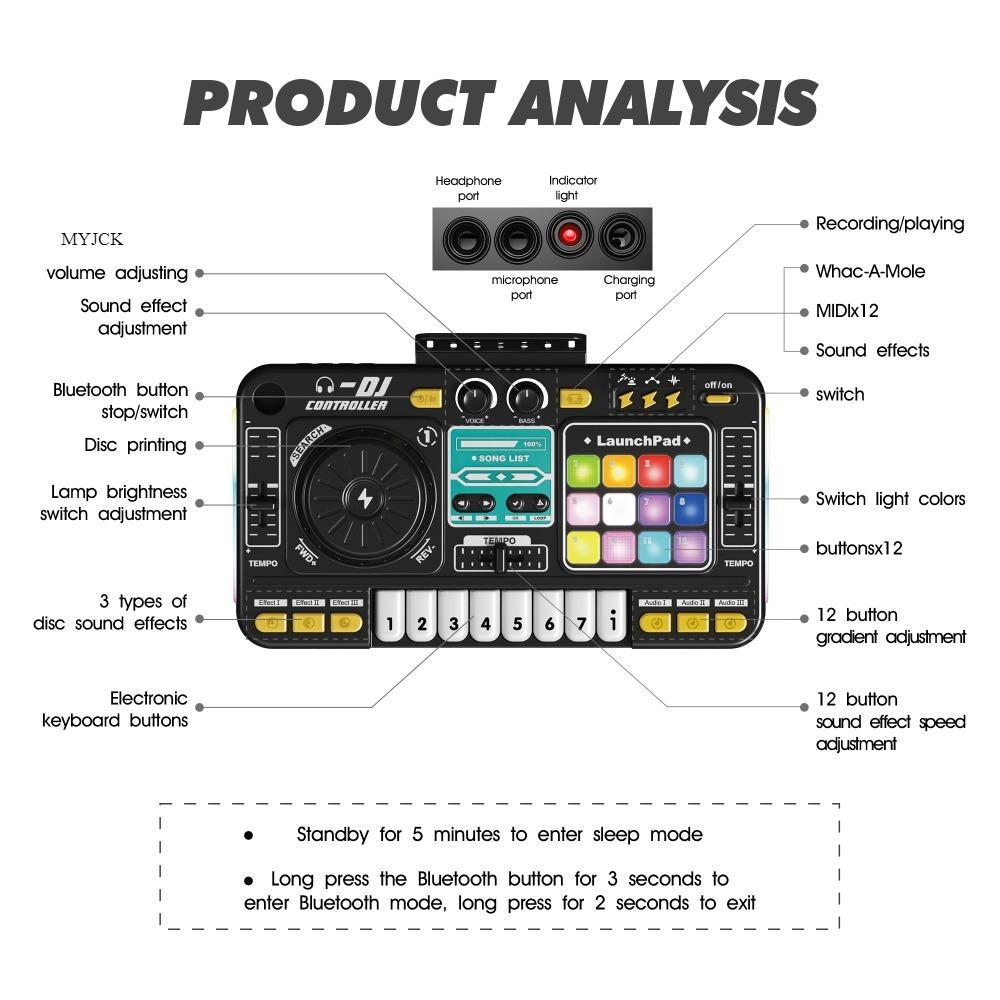 Детский DJ-микшер с микрофоном, электронное пианино, клавиатура, Bluetooth DJ-контроллер-вертушка, музыкальный инструмент. Идея рождественского подарка для ребенка