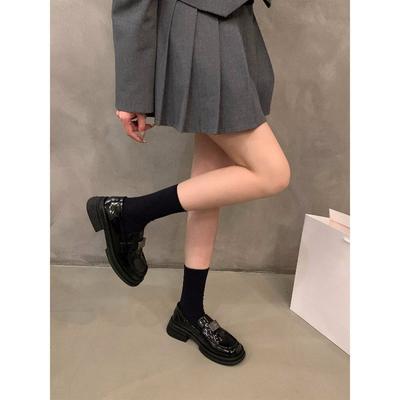 Универсальные черные туфли-лоферы на платформе, женские туфли, новинка сезона весна-осень 2024 года, однопедальные туфли в британском стиле из кожи