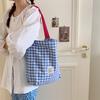 New Style Fashion Cotton Fabric Shoulder Bag for Women Simple Plaid Pattern Large Casual Capacity Shopper Tote Bags