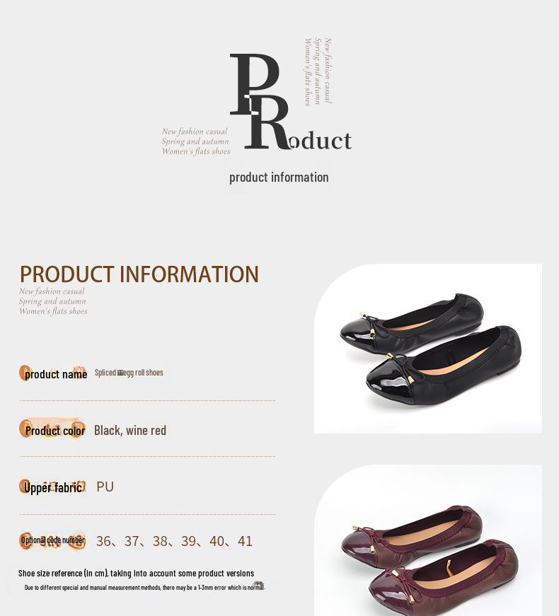 2024 New Wine Red Splicing Egg Roll Shoes for Pregnant Women - Ballet Boat Shoes with Soft Bottom, Spring/Autumn Style