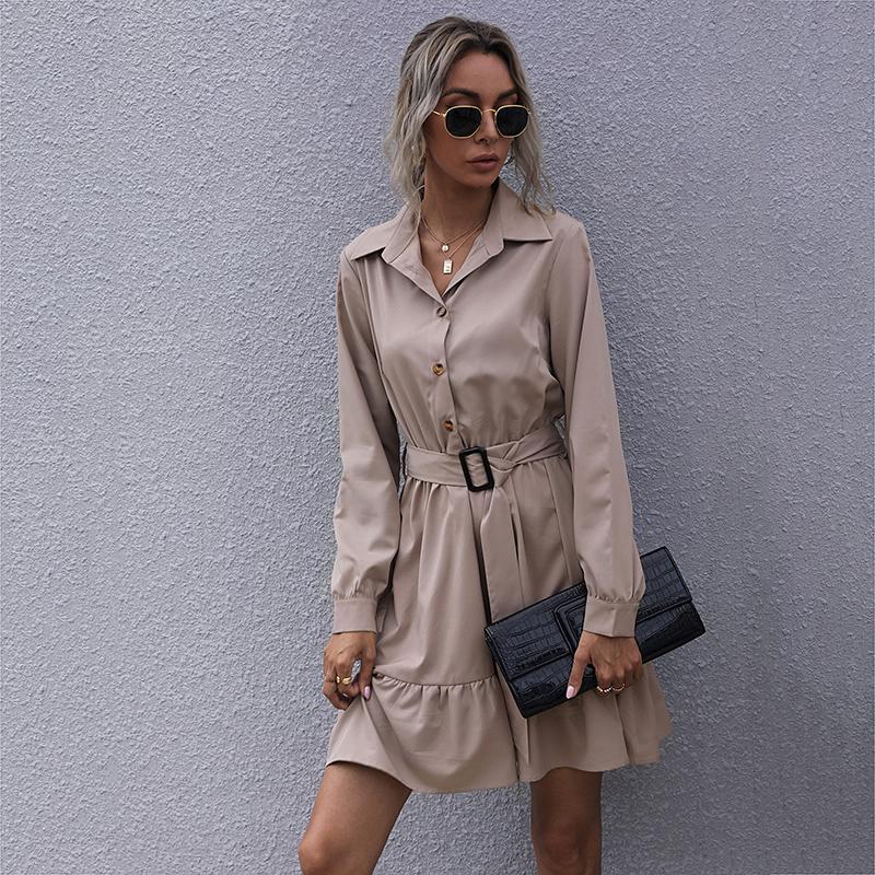 YYFS Женская мода лето весна однотонный принт с длинным рукавом поло шеи повседневные платья