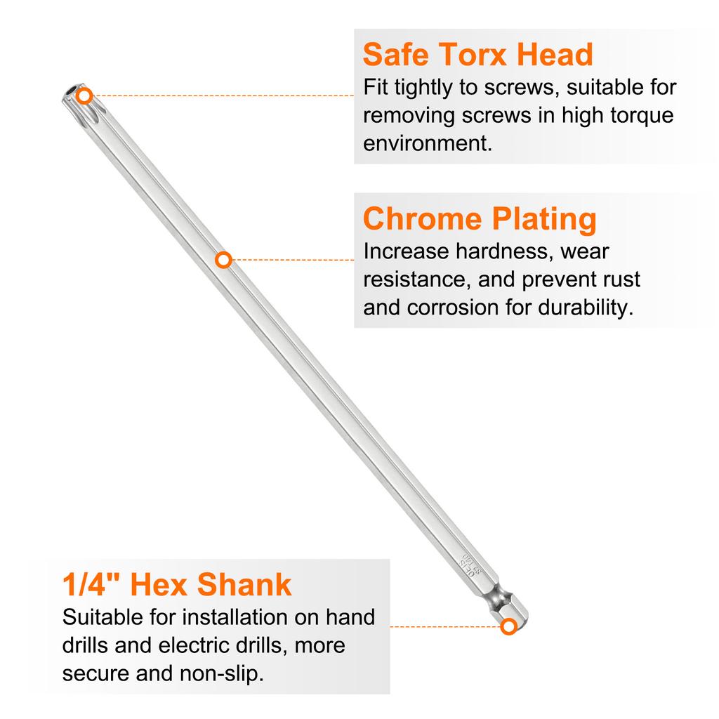 1/2/5 шт. Безопасное Torx Бито 1/4" Шестигранный Хвостовик 6" Длина T8//T10/T15/T20/T25/T27/T30/T40 Отвертка Torx Головка с Отверстием