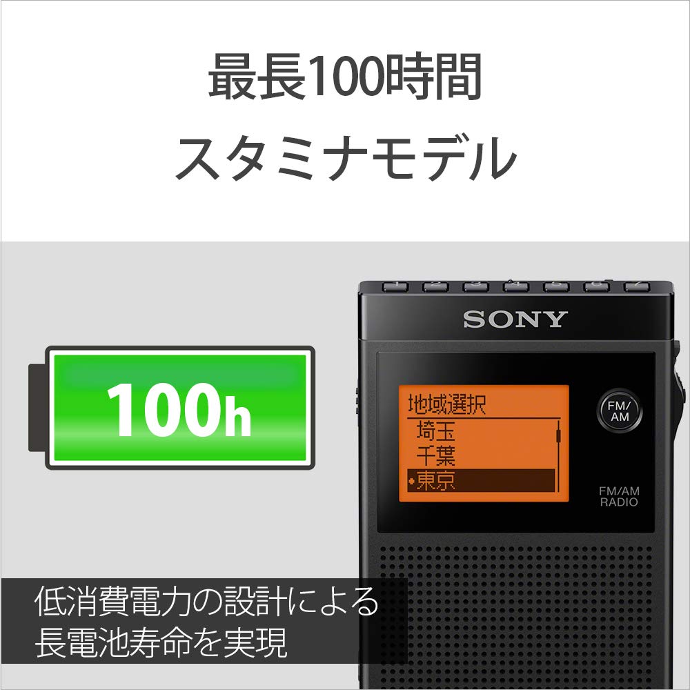 Sony PLL Synthesizer Radio FM Single Ear Business Card Size Black FM/AM/Wide Compatible, Winding, SRF-R356