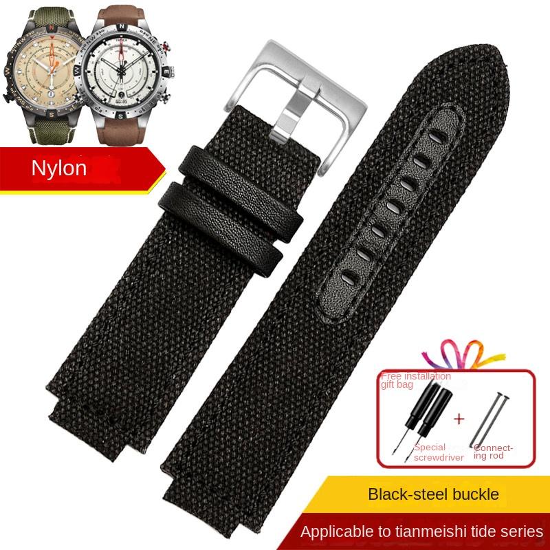 Спортивный холщовый ремешок для часов с кожаной подкладкой Для TIMEX T2N720 T2N721 TW2R55500 24*16 мм Армейский зеленый коричневый Мужской ремешок для часов Браслет