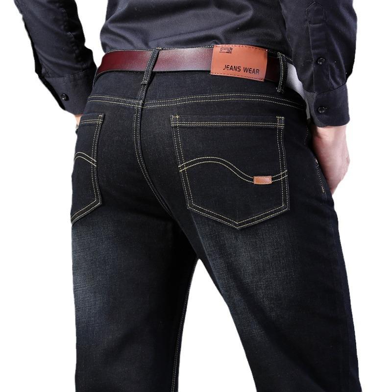 Модные мужские повседневные прямые джинсы средней талии, эластичные, удобные, длинные брюки