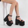 Chunky Heel Sandals for Women Thick Bottom Nightclub Party Shoes Open Toe Fashion Rivet Platform Wedge Heels Ankle Strap