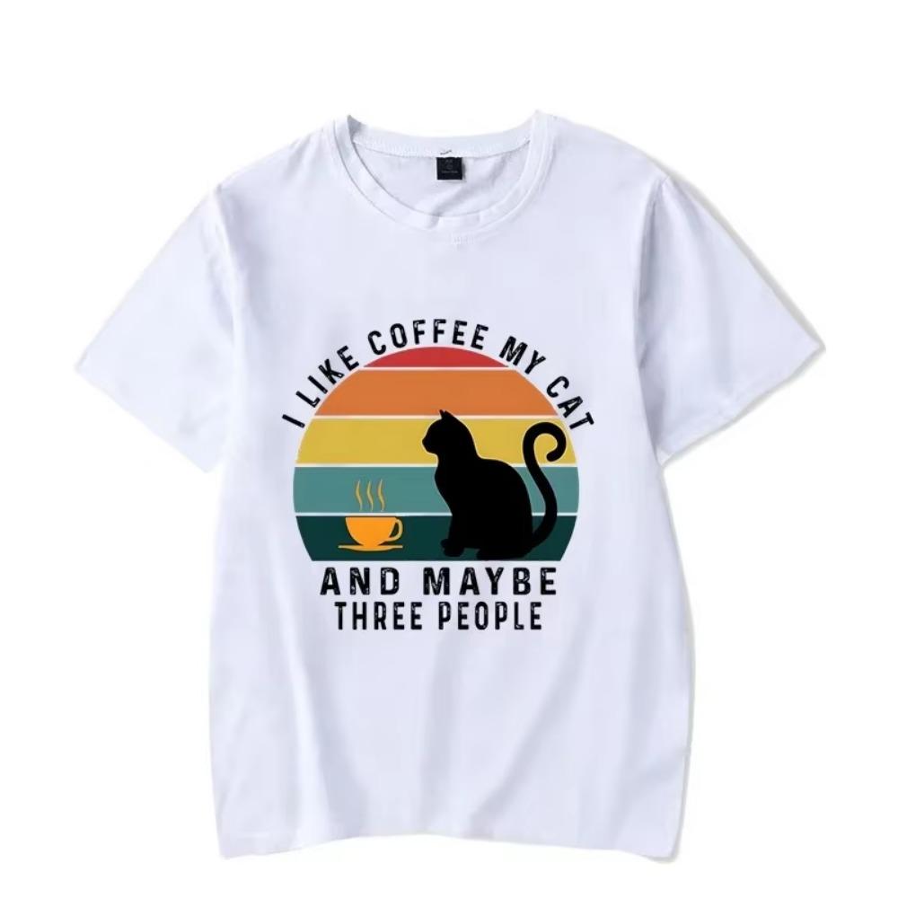 Мужская футболка с коротким рукавом Я люблю кофе Моя кошка Футболка с графикой Футболка Харадзюку Уличная мода Тренд Мужские брендовые футболки