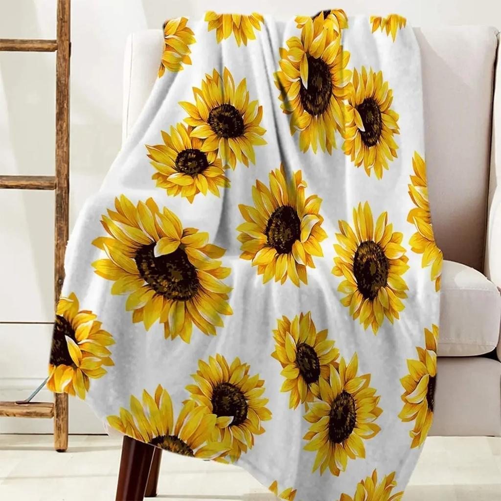 Sunflower Print Super Soft Throw Blanket for Bed Couch Sofa Lightweight Travelling Camping Throw Size for Kids Adults Women Boys