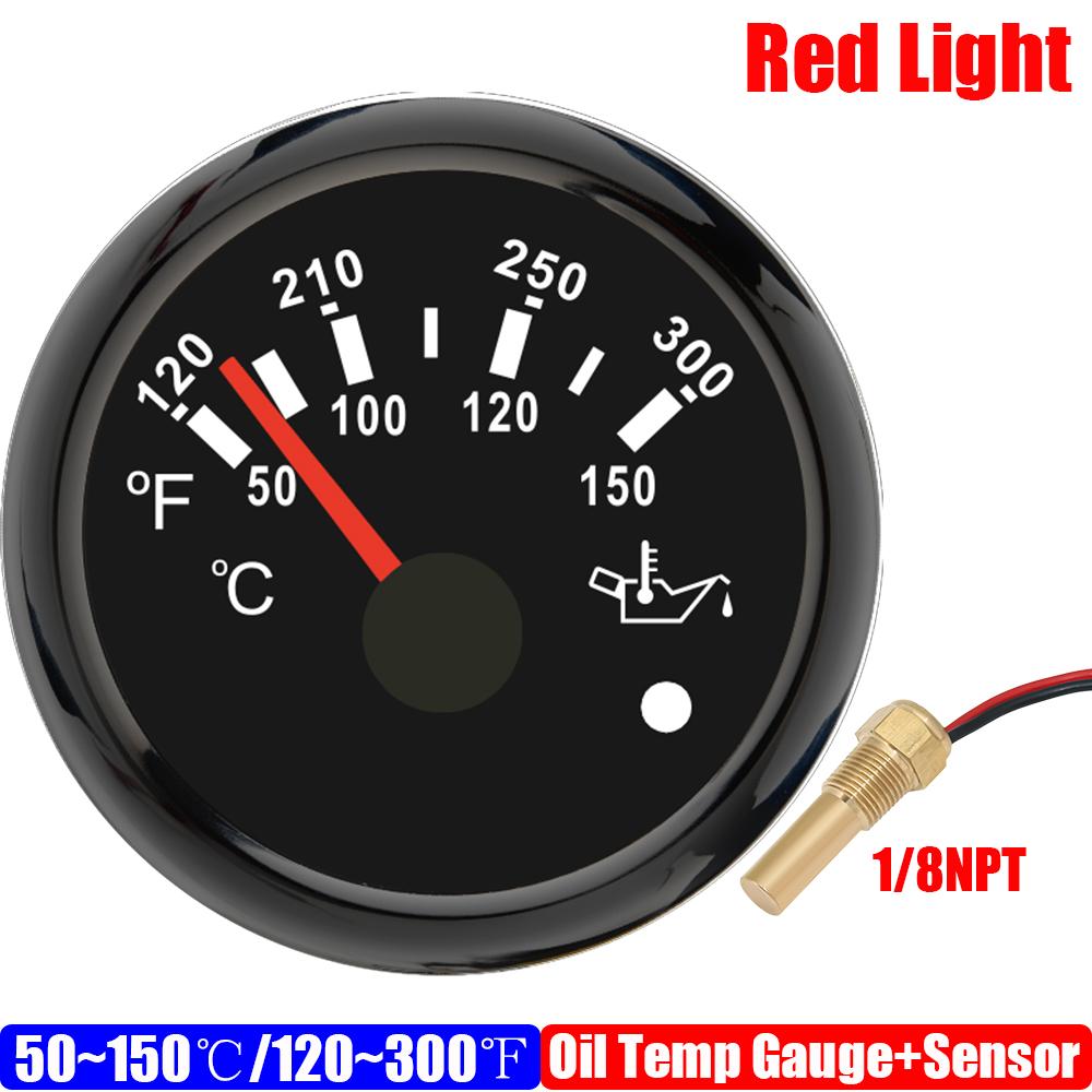 ZMFJH 50~150℃/120~300℉ 52mm Oil Temperature Gauge with Flashing Alarm Red Backlight Oil Temp Meter for Auto Car Marine 12V24V