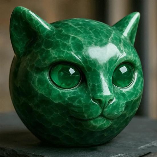 Ручная работа Кот Камень Имитация Кристалла Голова Кота Скульптура Смола Целебный Камень Мини Статуэтка Кота Сувенир Домашний Декор Подарок для Любителей Кошек