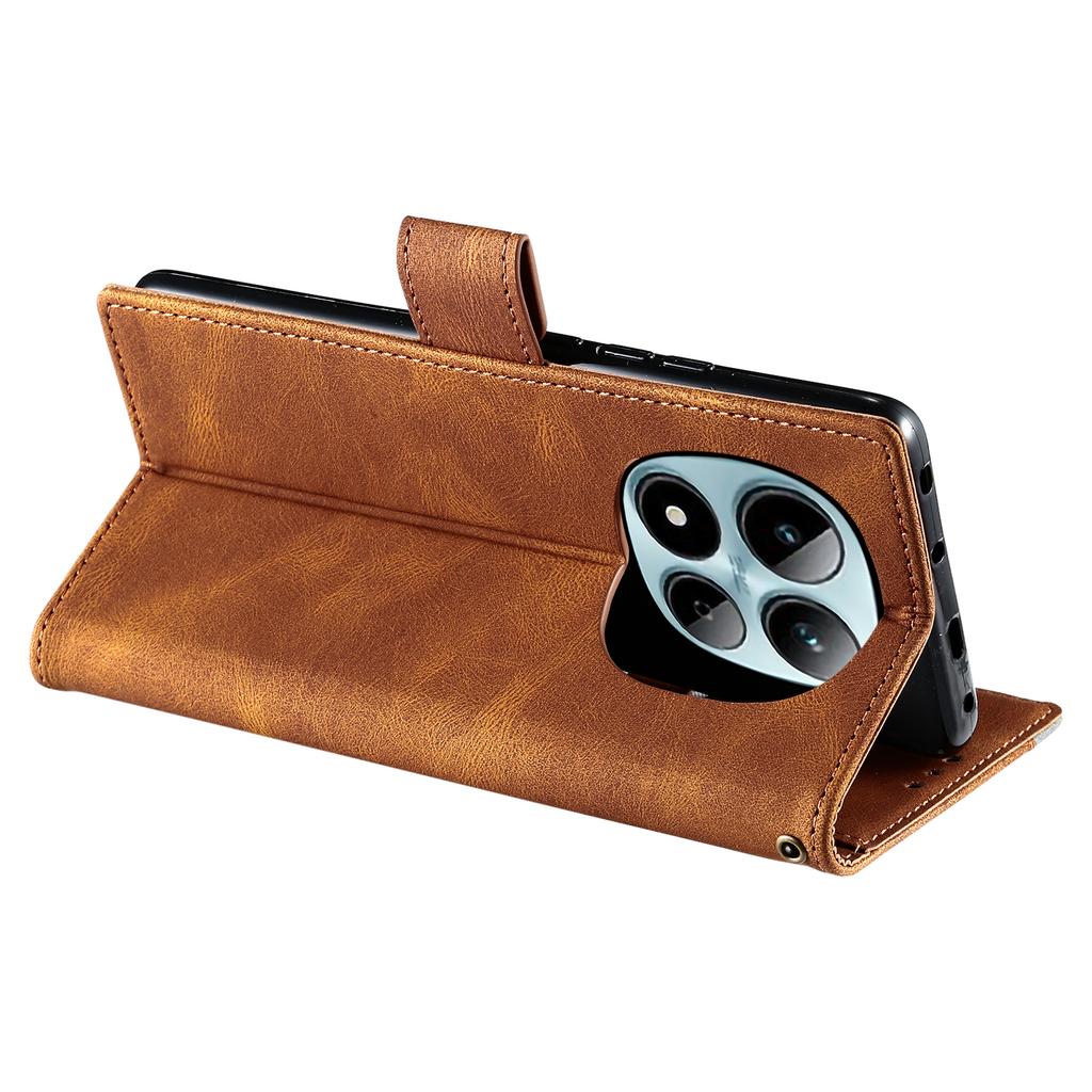 Для Xiaomi Redmi Note 15 Pro 4G (Глобальный) Кожаный чехол с прострочкой, кошелек, чехол для телефона с ремешком на запястье