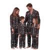 Christmas Print Family Matching Outfits with Stand Collar and Button Front for Holiday Photos