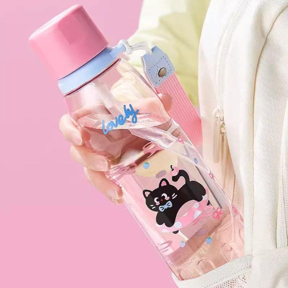 Plastic Portable Water Bottle Cartoon Sports Fitness Cup Drinking Cup  For Travel Summer Outdoor