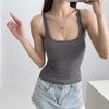 Women Scuplted  Solid Color Square Neck Tank Top