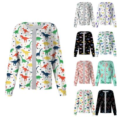Женский однобортный защитный комбинезон с длинным рукавом и рисунком динозавра, карманный рабочий воротник-стойка, кардиган, куртка, топ