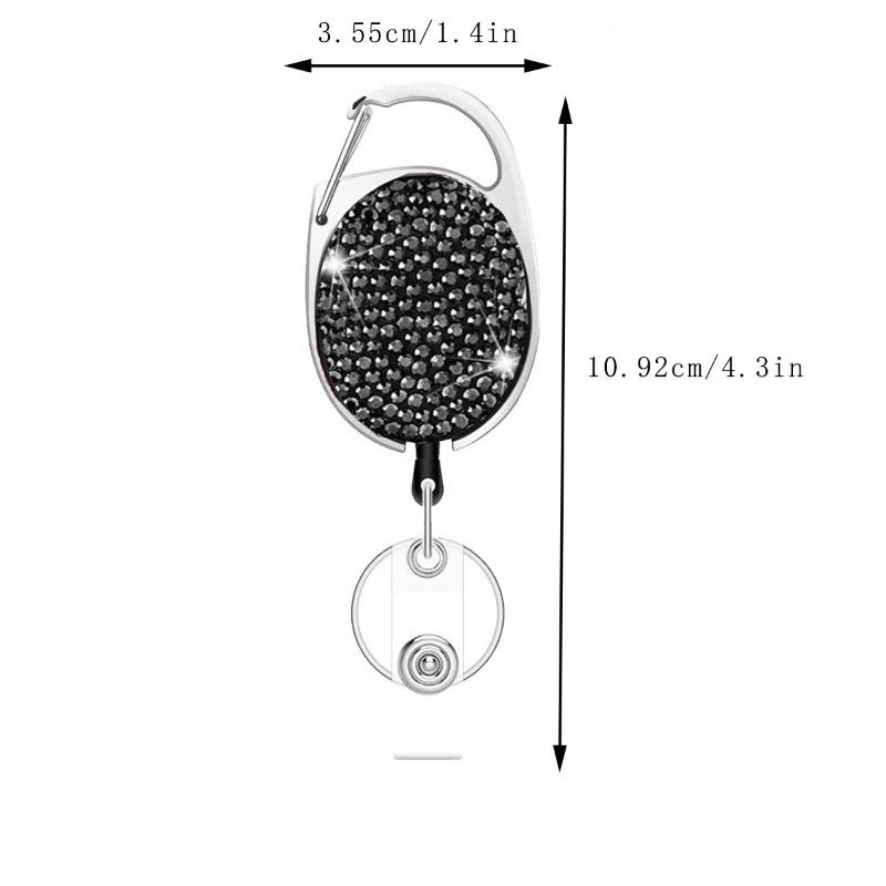 1pc Sparkle Retractable Crystal ID Name BadgeHolderBling Work Card Badge Reel,Fashion Rhinestone Badge Car Bag Keychain