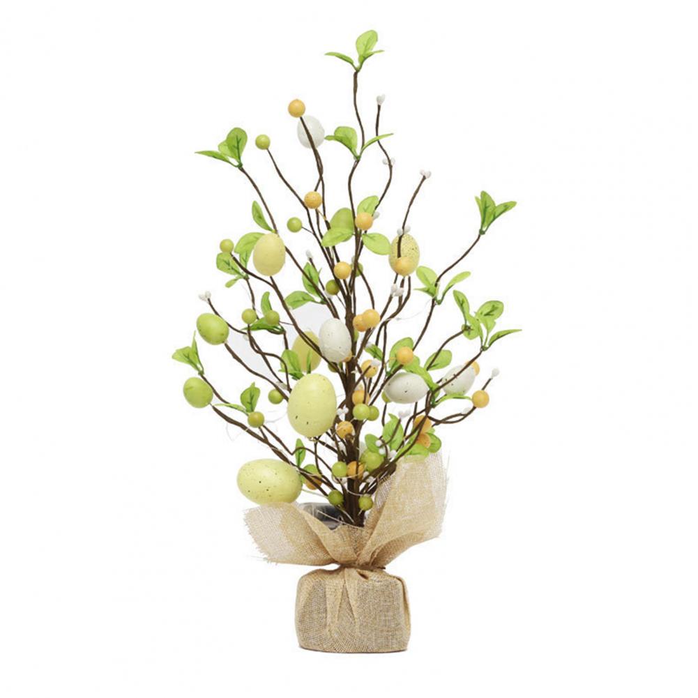 Pre-lit Easter Egg Tree With Burlap Base Battery Powered Easter Birch Tree LED Light Tabletop Centerpiece For Home Party Decor