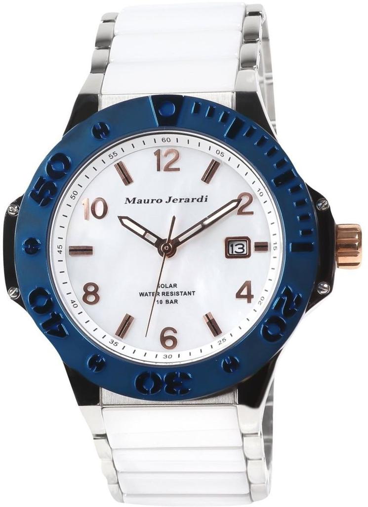Mauro Geraldi Solar Ceramic 10 ATM Water White MJ034-4 Watch, Resistant, Calendar,