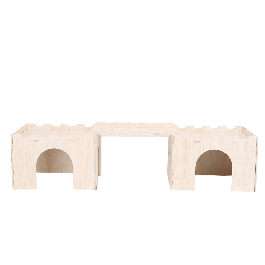Large Guinea Pig Hideout Castle Detachable Wooden Chinchillas House with Mat Stair Window for Small Animals Rabbits