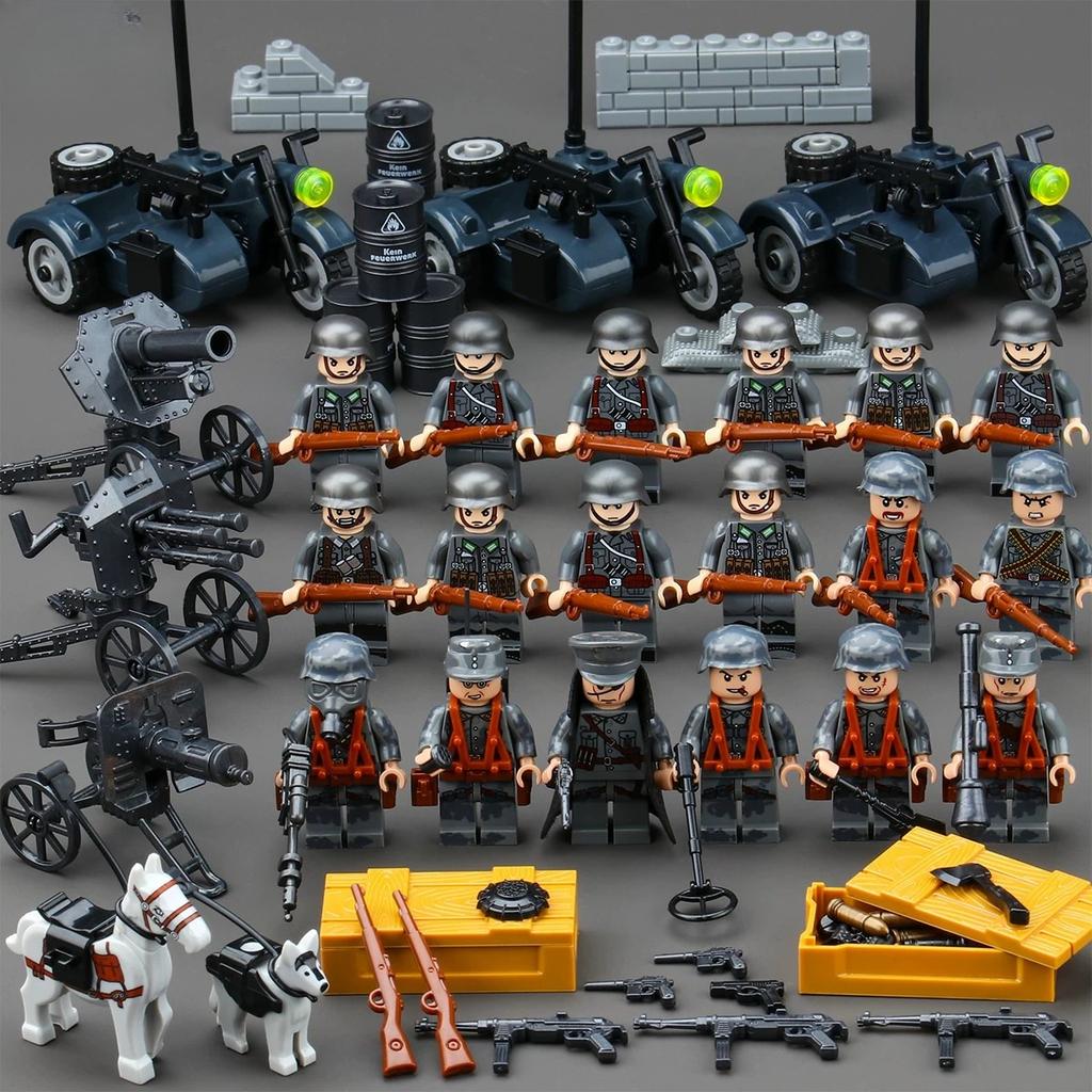 Мини-пластиковые игрушки Собранные строительные блоки Военная база Игрушечный солдат Оружие Военный