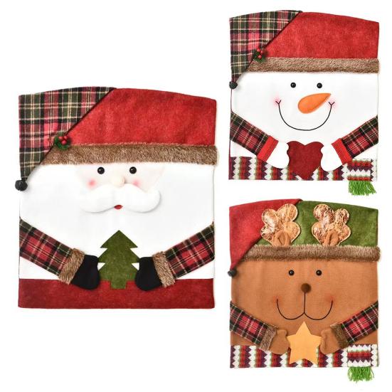 Christmas Chair Cover Cartoon Santa Claus/Snowman/Reindeer Chair Slipcover Holiday Stool Seat Cover for Dining Room Decoration