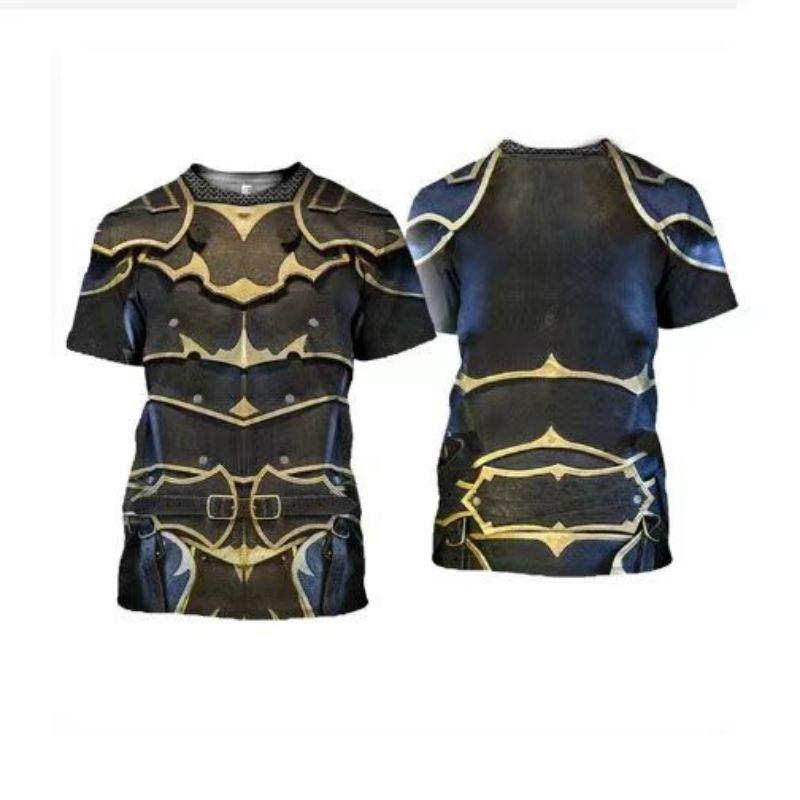 Летний мужской 3D-печатный ретро-костюм в стиле средневекового рыцаря с круглым вырезом и коротким рукавом, свободный повседневный топ больших размеров