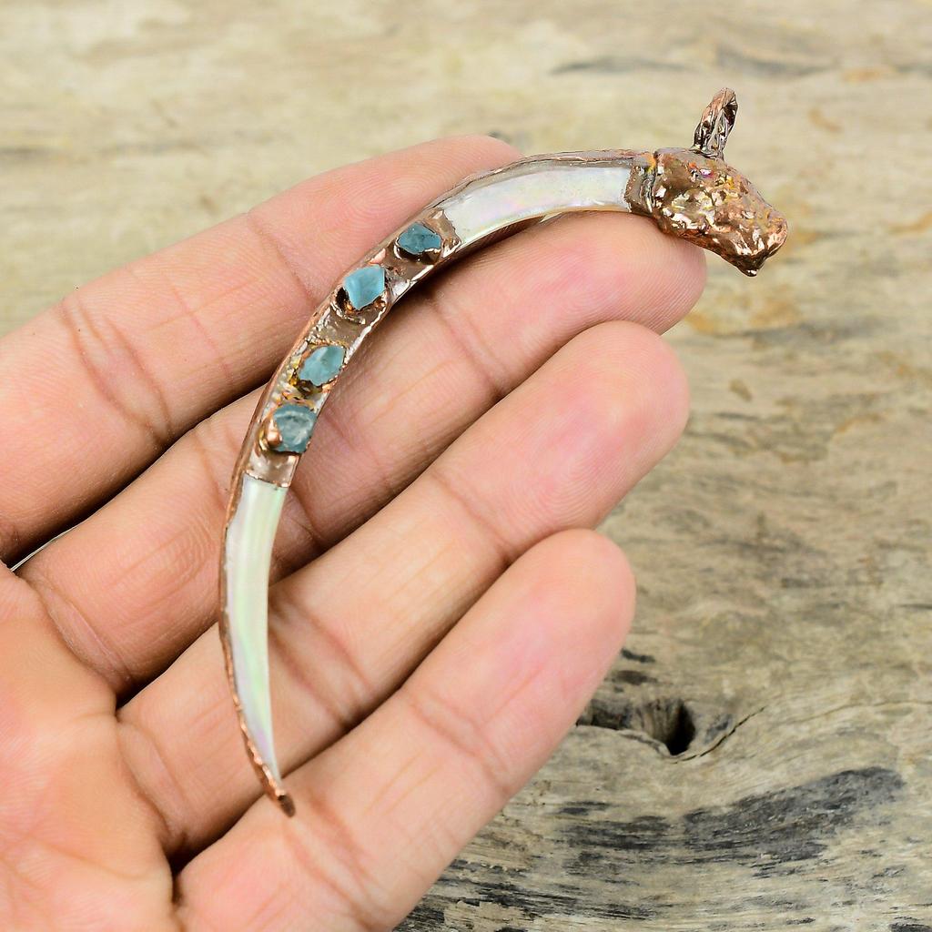 Abalone Shell Rough Pendant Electroformed Copper Pendant Handmade Aquamarine Rough Pendant Electroformed Jewelry For Gifts Gemstone Pendant