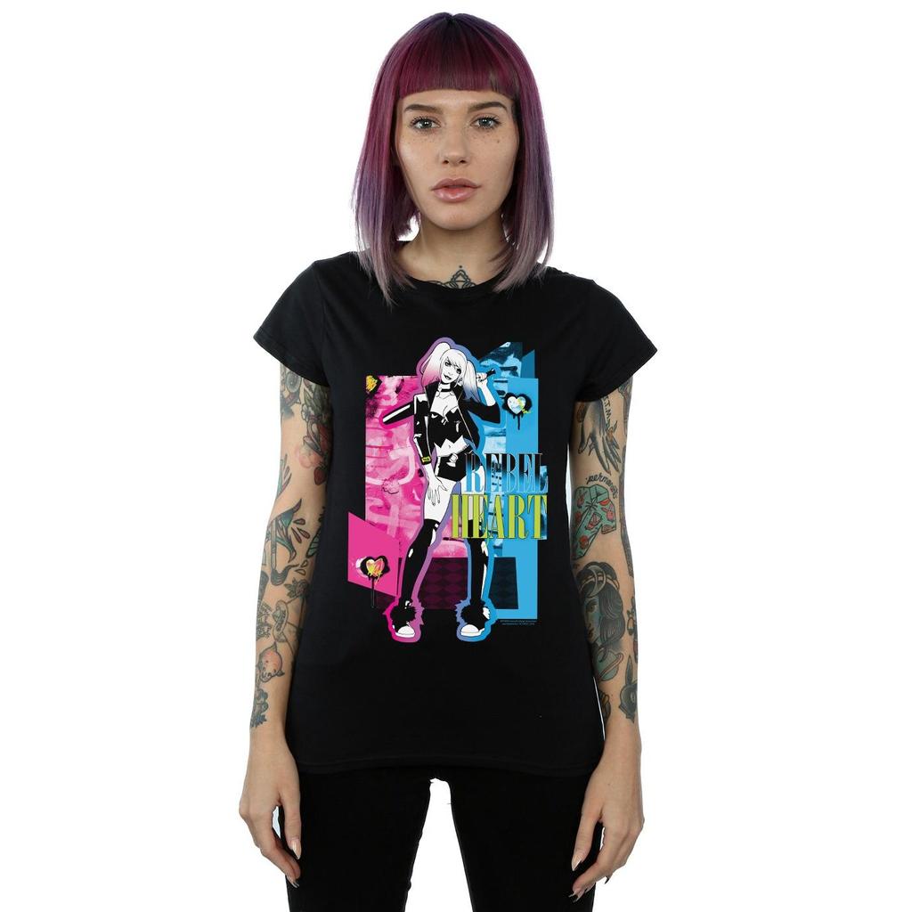DC Comics Womens/Ladies Harley Quinn Rebel Heart Cotton T-Shirt