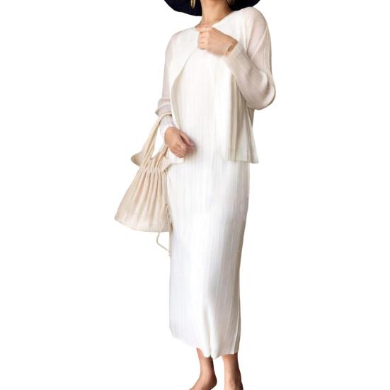 Женское платье-жилет с плиссировкой, свободный круглый вырез, однотонный, прямой, для поездок на работу