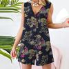 Women Summer V Neck Sleeveless Casual Floral Print Romper Overalls Short Jumpsuit