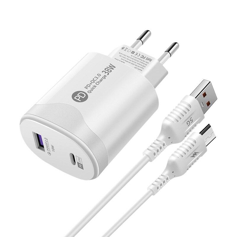 Tatal 38W Wall Charger Quick Charge PD20W Power3.0 Адаптер для быстрой зарядки с кабелем USB Type C для Xiaomi iPhone Samsung
