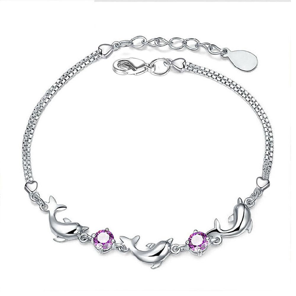 Little Dolphin Amethyst Silver Plated Bracelet