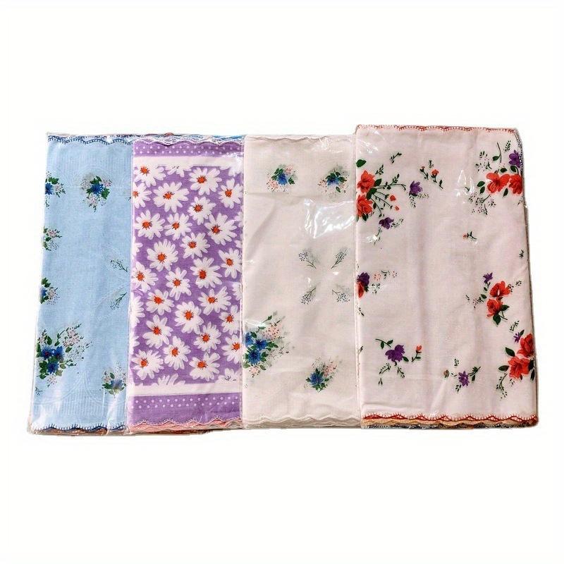 12pcs Women Cotton Printed Handkerchief Pocket Square Blossom Design with Wavy Edge Women Handkerchiefs