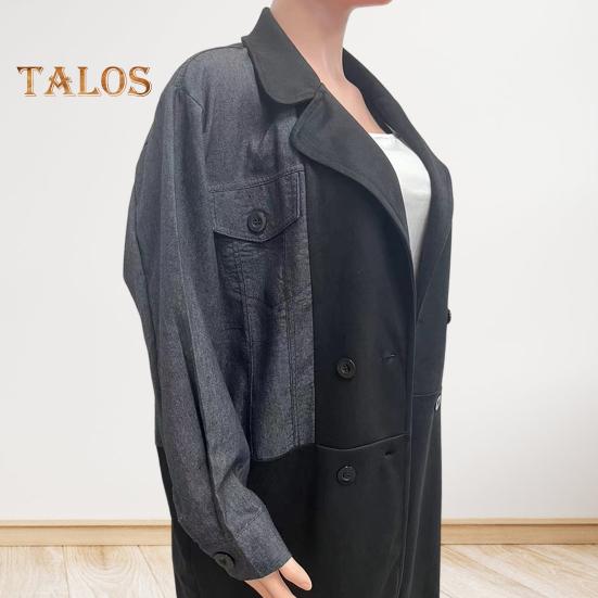 Женское весенне-осеннее пальто, джинсовая куртка, пальто, двубортное в стиле пэчворк с карманами с клапанами, цветное женское пальто средней длины